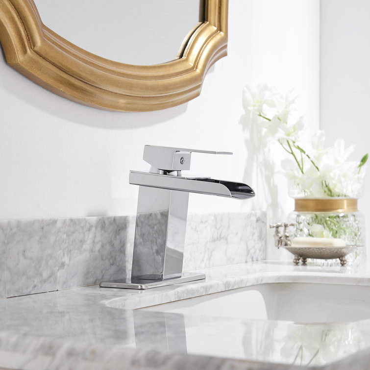 BWE Waterfall Single Hole LowArc Bathroom Faucet with Drain Assembly